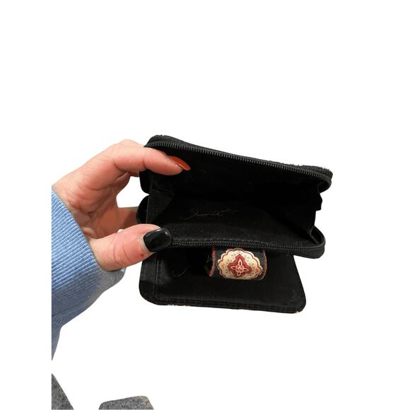 Vera Bradley CLASSIC BLACK Mini Zip Wallet Bifold Snap Close Change Purse - Picture 3 of 8